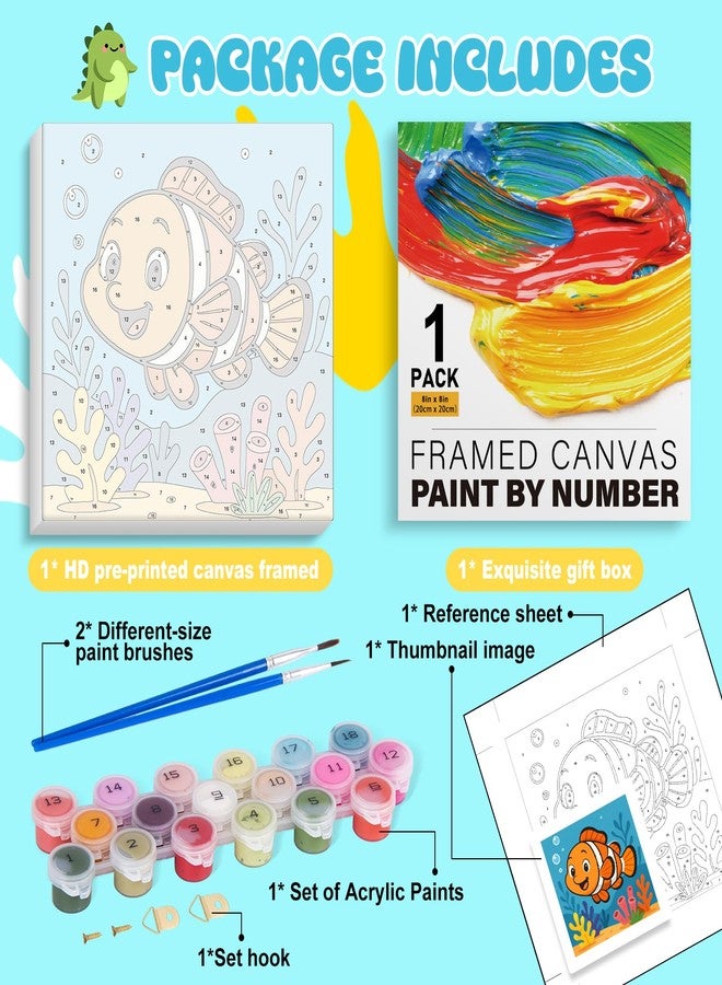 GEEHEIY Paint by Numbers Kit for Kids with Frame - Without Easel, Fish Paint by Number for Kids Ages 4-8-12, DIY Acrylic Oil Painting for Home Wall Decor (8 x 8 inch) - Image 3